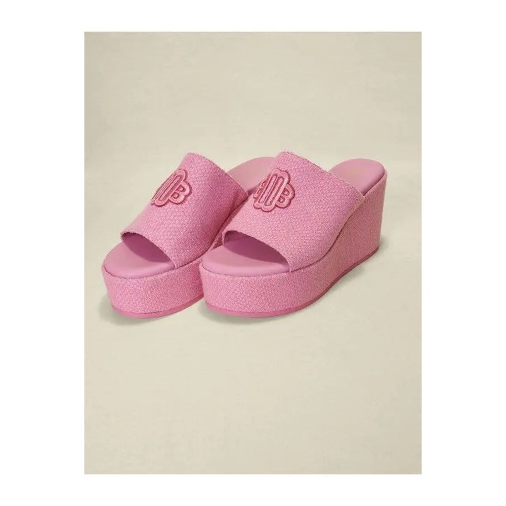 Maje Fitch Platform Sandals Rose Fuschia Pink Embroidered Fabric Slides Size 40